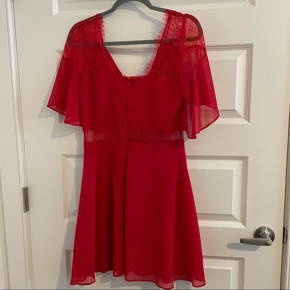 ASOS Red skater dress with lace and flutter sleeves size US 10 NWT - Picture 3 of 6